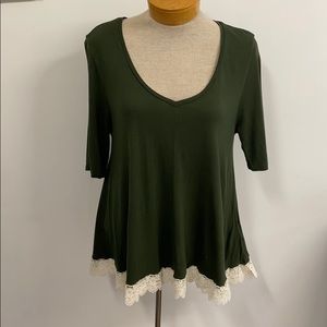 Old navy blouse olive green cream lace size medium